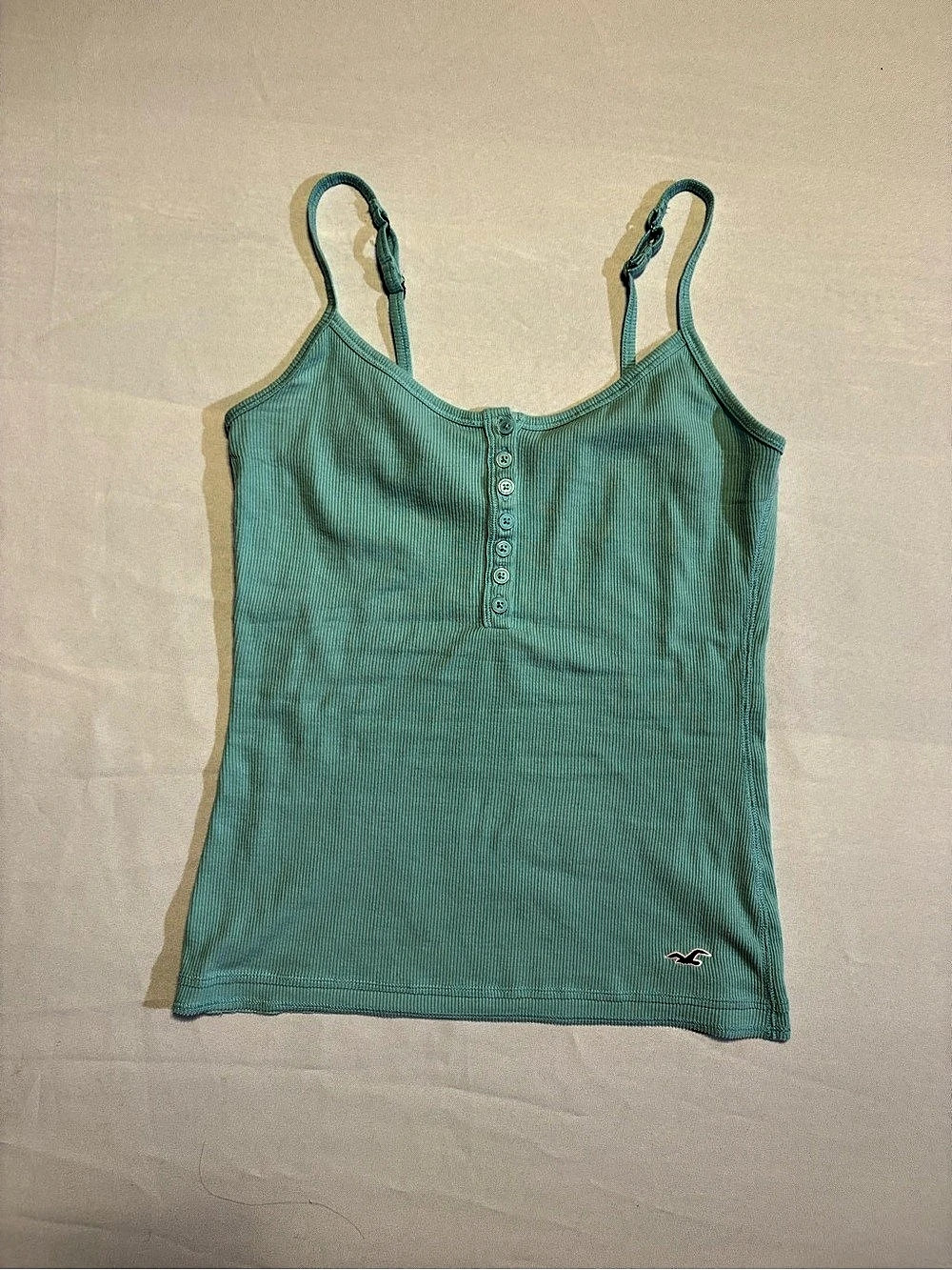 Hollister Callie Reversible Cami Ribbed Button Front Green Tank Top